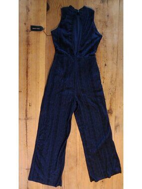 Max + Ash Womens L Blue Jumpsuit Sleeveless Wide Leg Belted Open Back Boho NWT